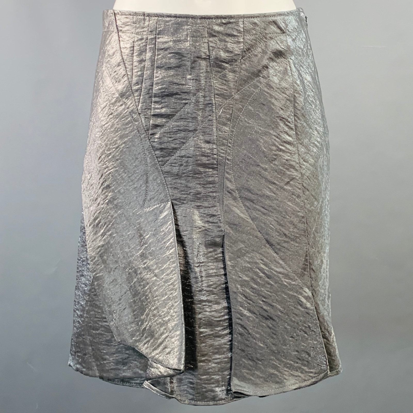 Christian Dior Size 4 Silver Metallic Linen Blend Pleated Skirt